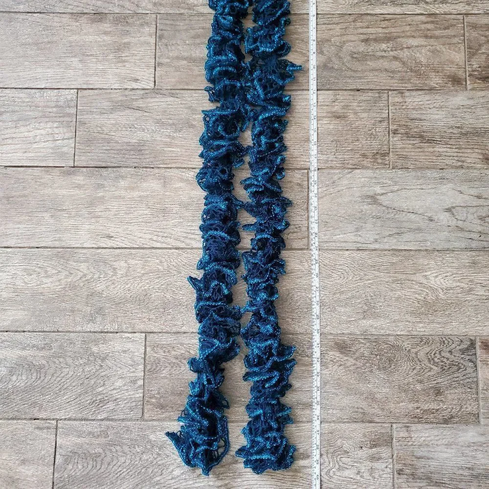 BOGO Scarf Sale - Hand Crafted long crochet blue ruffle scarf